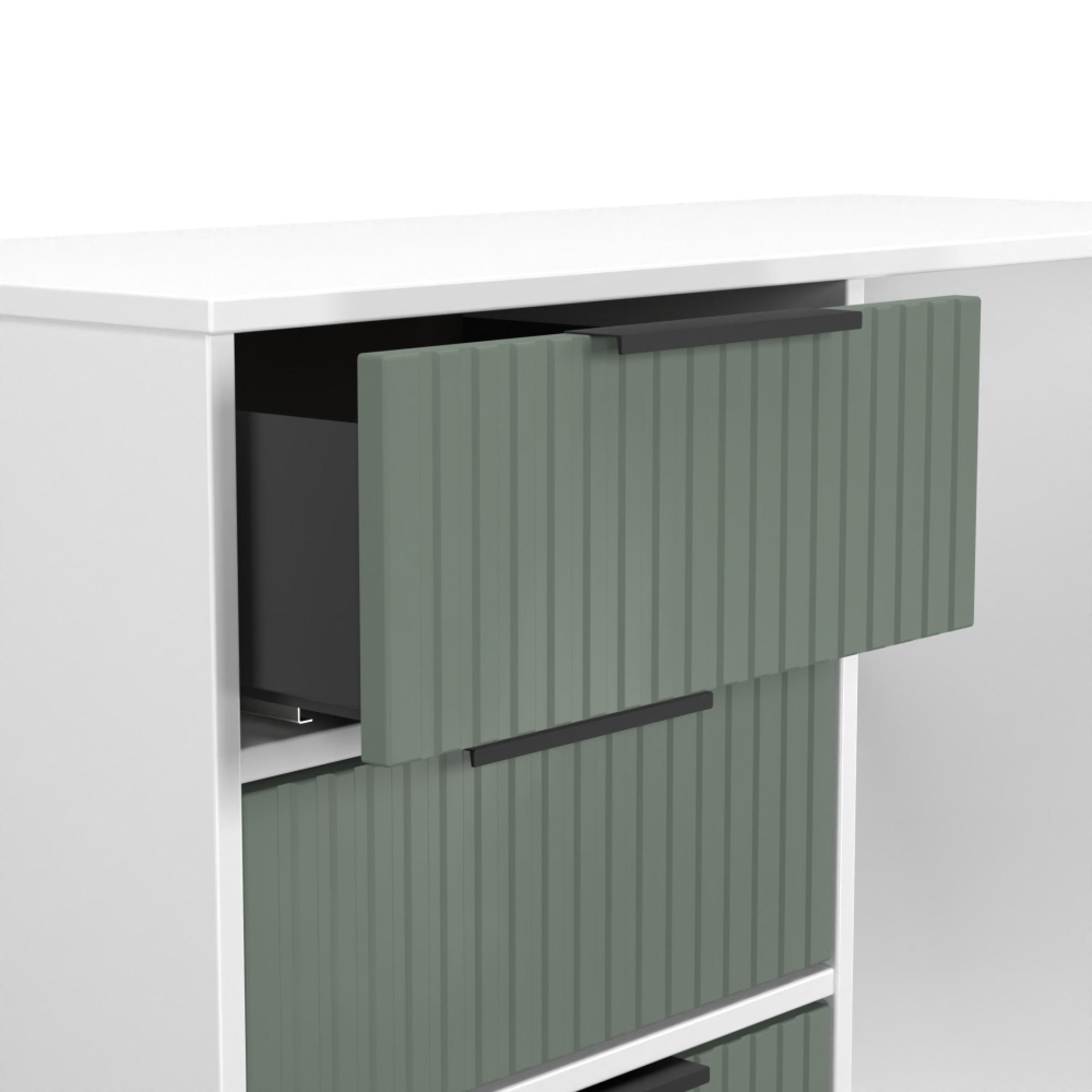 Fluted Desk - 4 Drawer - Reed Green and White Matt