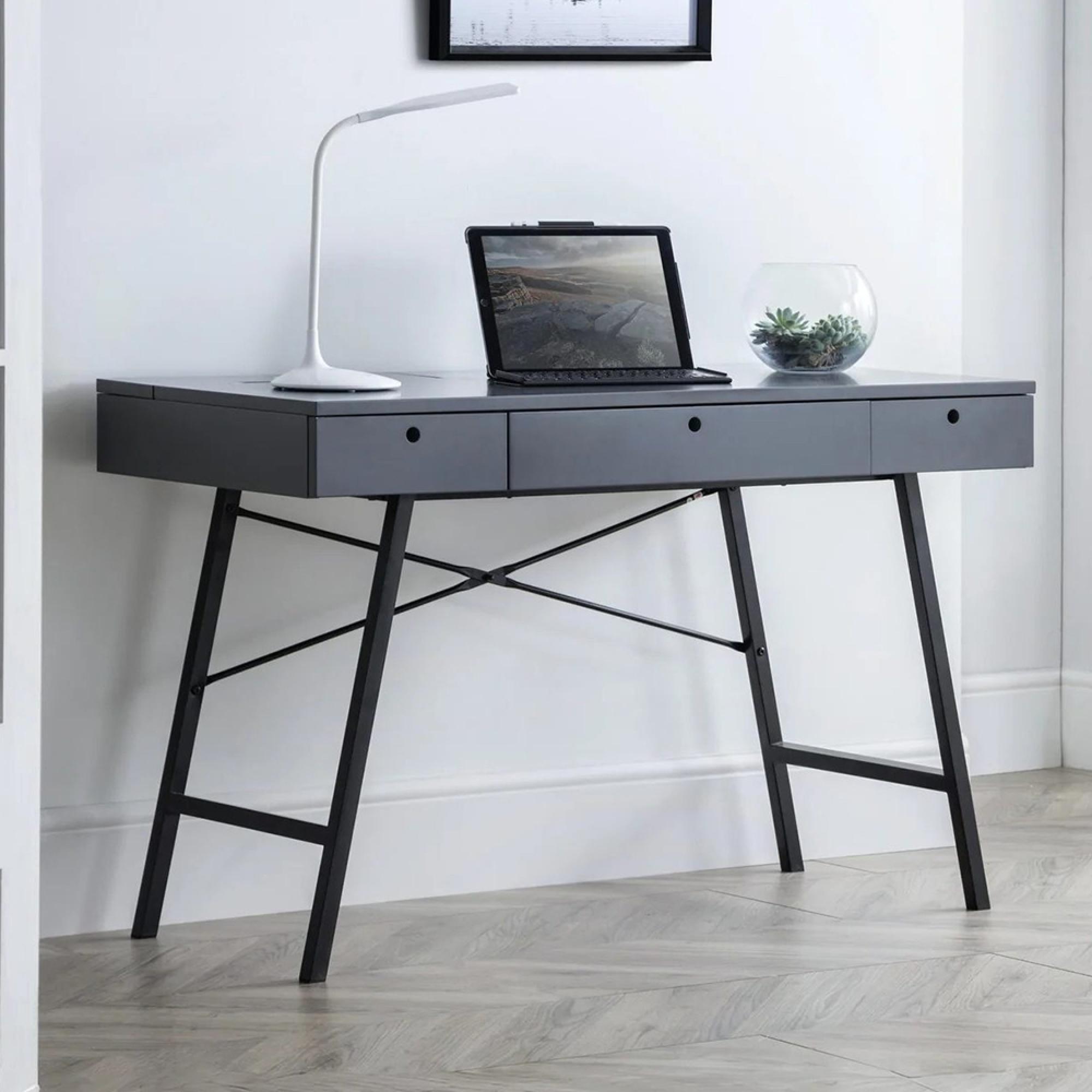 Trianon Desk - 3 Drawer - Grey - Wood