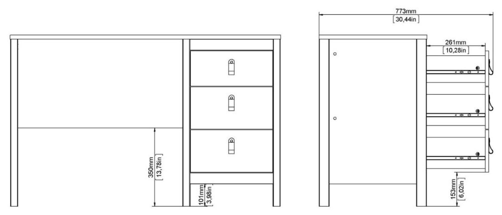 Barcelona Desk - 3 Drawer - White