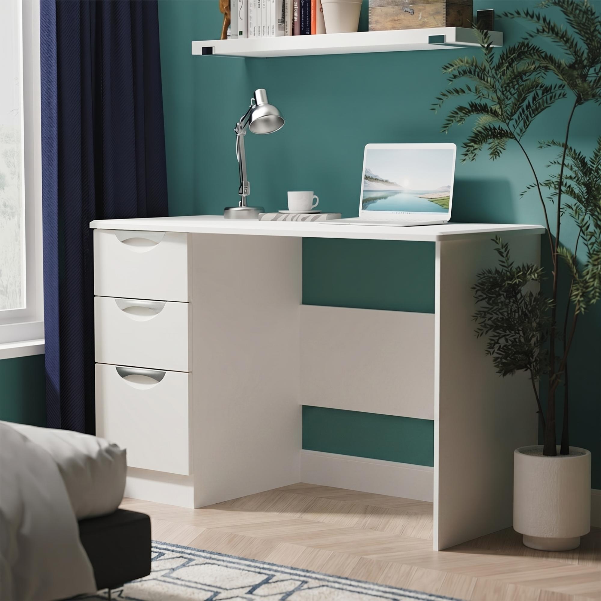 Camden Desk - 3 Drawer - White Gloss