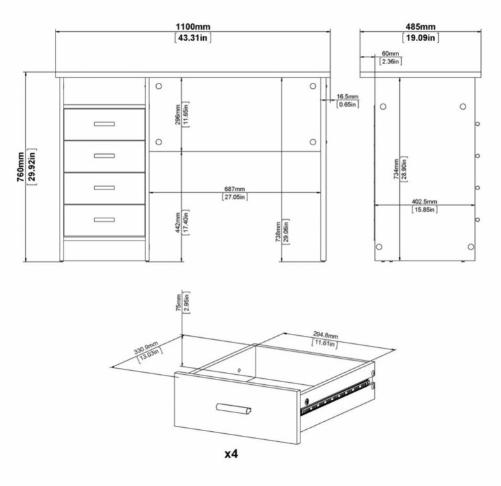 Function Plus Desk - 4 Drawer - Single - Oak