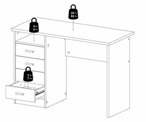 Function Plus Desk - 4 Drawer - Single - Oak