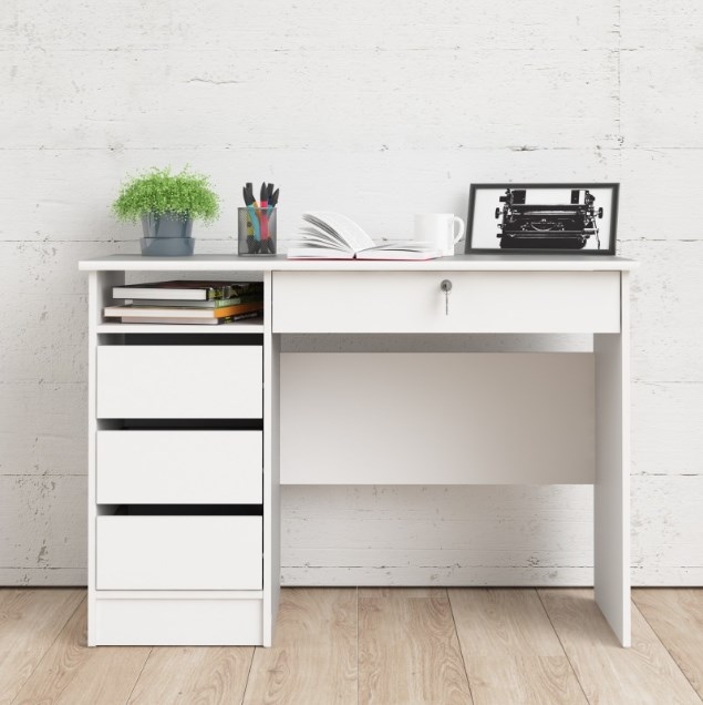 Function Plus Desk - 3+1 Handle Free Drawer - Single - White