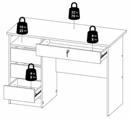 Function Plus Desk - 3+1 Handle Free Drawer - Single - White