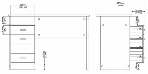 Function Plus Desk - 4 Drawer - Single - White