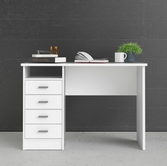 Function Plus Desk - 4 Drawer - Single - White