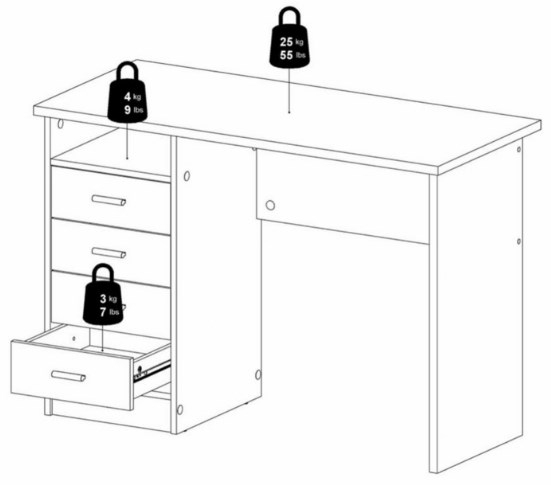 Function Plus Desk - 4 Drawer - Single - White