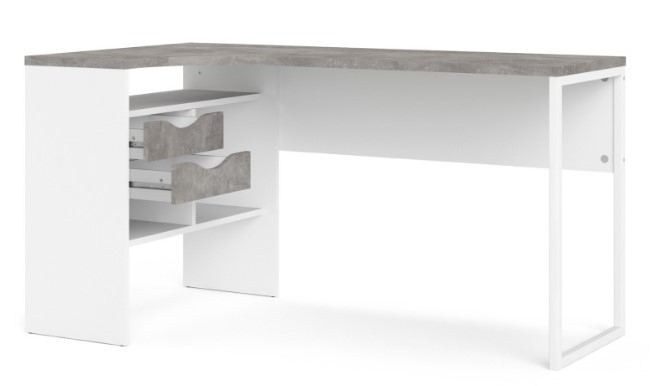 Function Plus Corner Desk - 2 Drawer - White and Grey