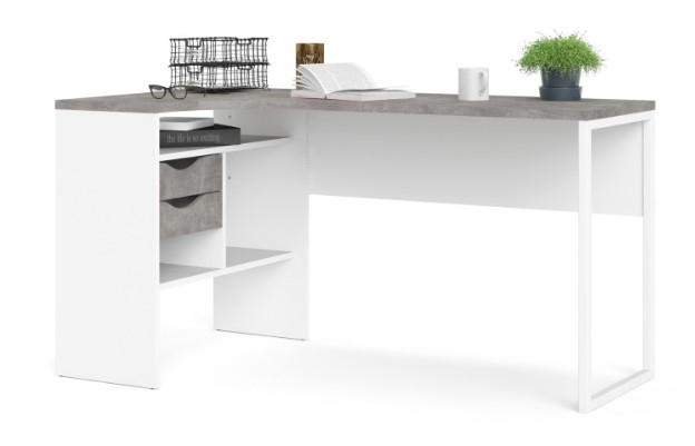 Function Plus Corner Desk - 2 Drawer - White and Grey