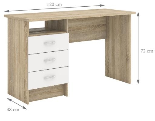 Function Plus Desk - 3 Drawer - Single - White and Oak