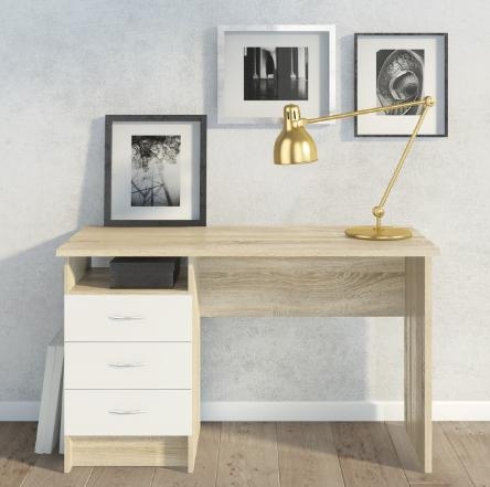 Function Plus Desk - 3 Drawer - Single - White and Oak