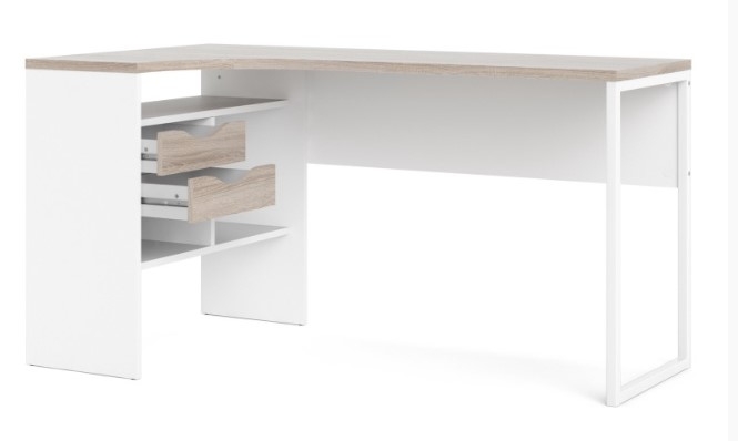 Function Plus Corner Desk - 2 Drawer - White and Truffle Oak