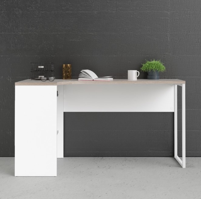 Function Plus Corner Desk - 2 Drawer - White and Truffle Oak