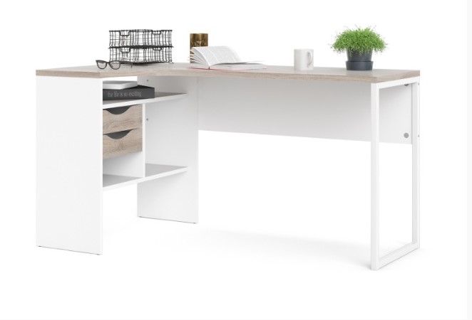 Function Plus Corner Desk - 2 Drawer - White and Truffle Oak
