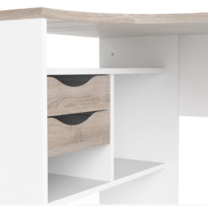 Function Plus Corner Desk - 2 Drawer - White and Truffle Oak