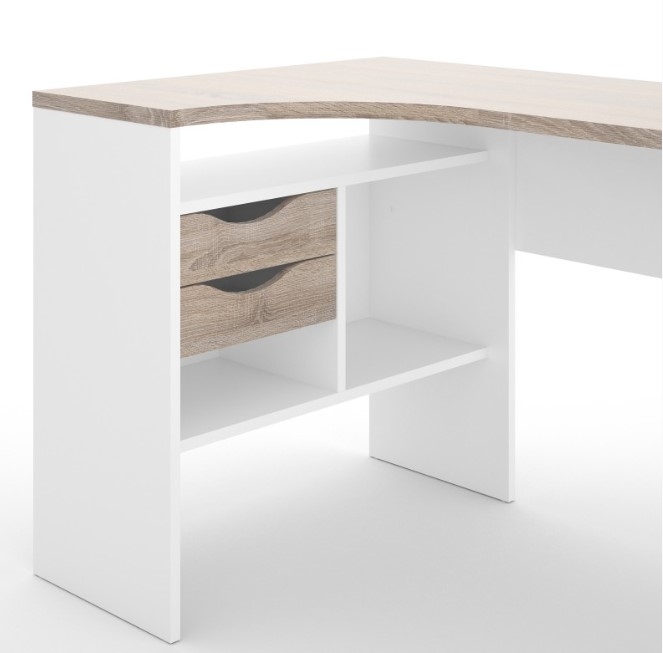 Function Plus Corner Desk - 2 Drawer - White and Truffle Oak