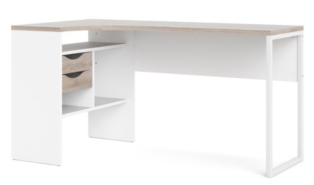 Function Plus White and Truffle Oak Effect 2 Drawer Corner Desk