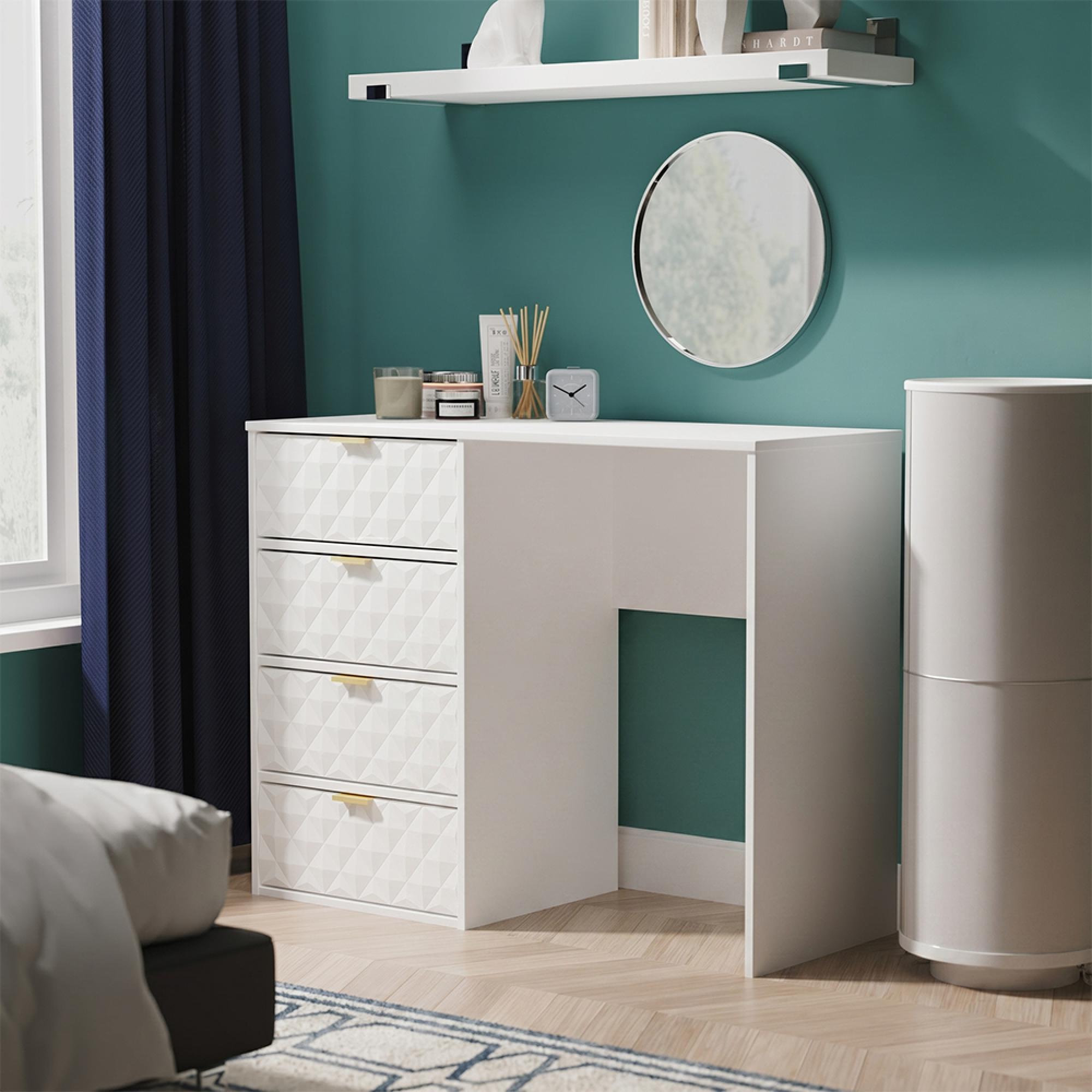 Harlequin Desk - 4 Drawer - White Matt