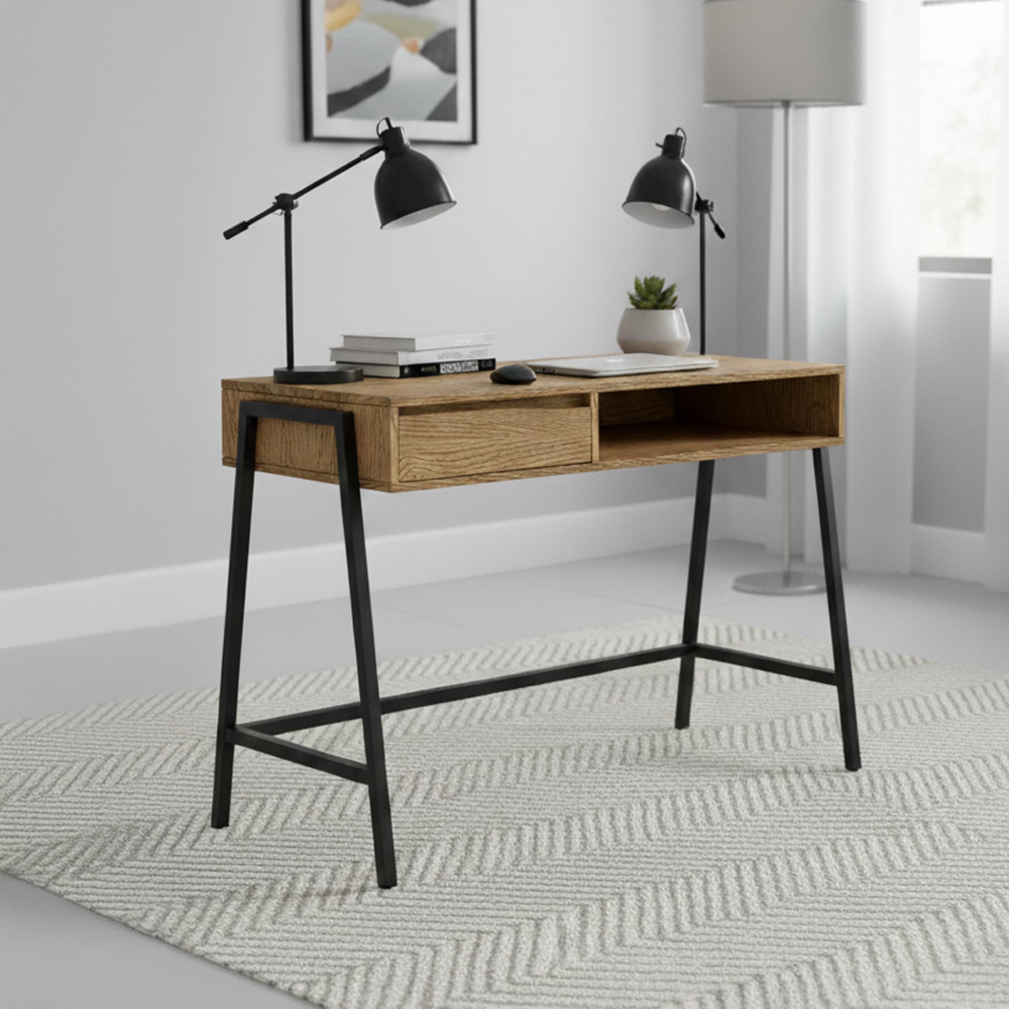 Jersey Office Desk - 1 Drawer - Industrial Style - Oak