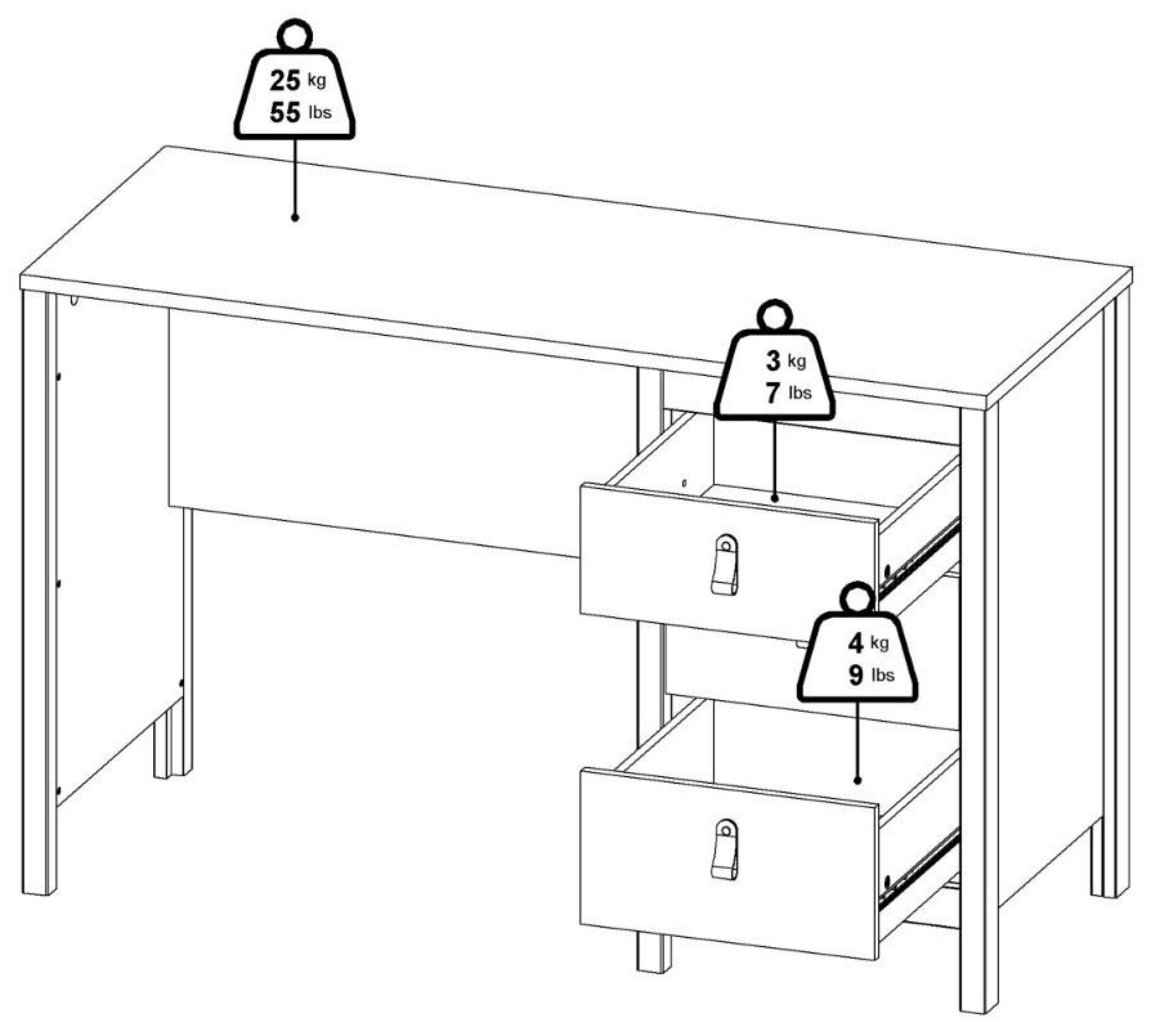 Madrid Desk - 3 Drawer - White