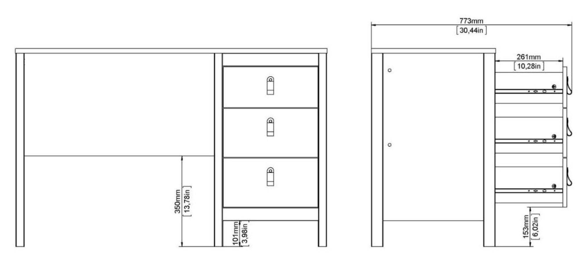 Madrid Desk - 3 Drawer - White