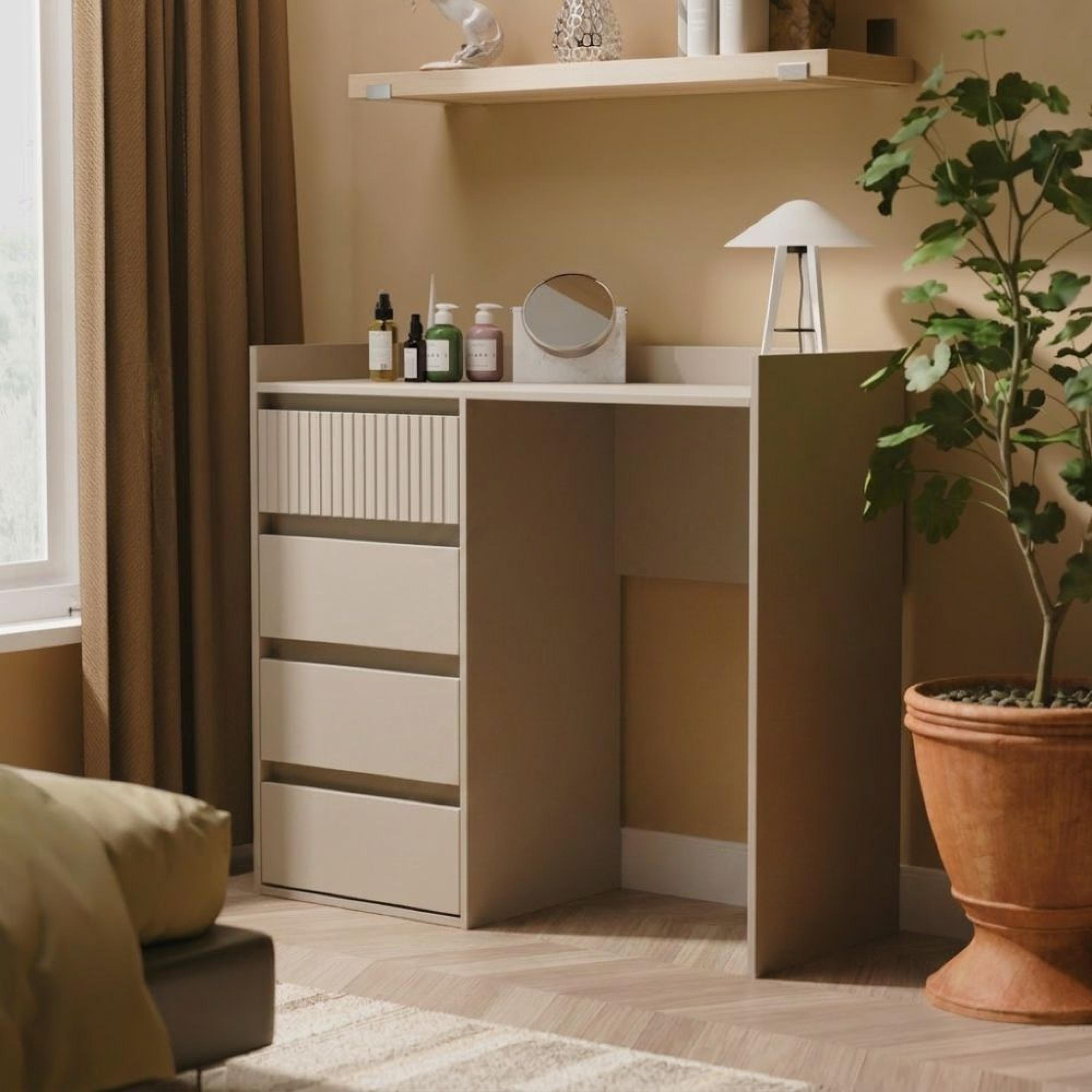 Osaka Desk - 4 Drawer - Mushroom Matt Fluted