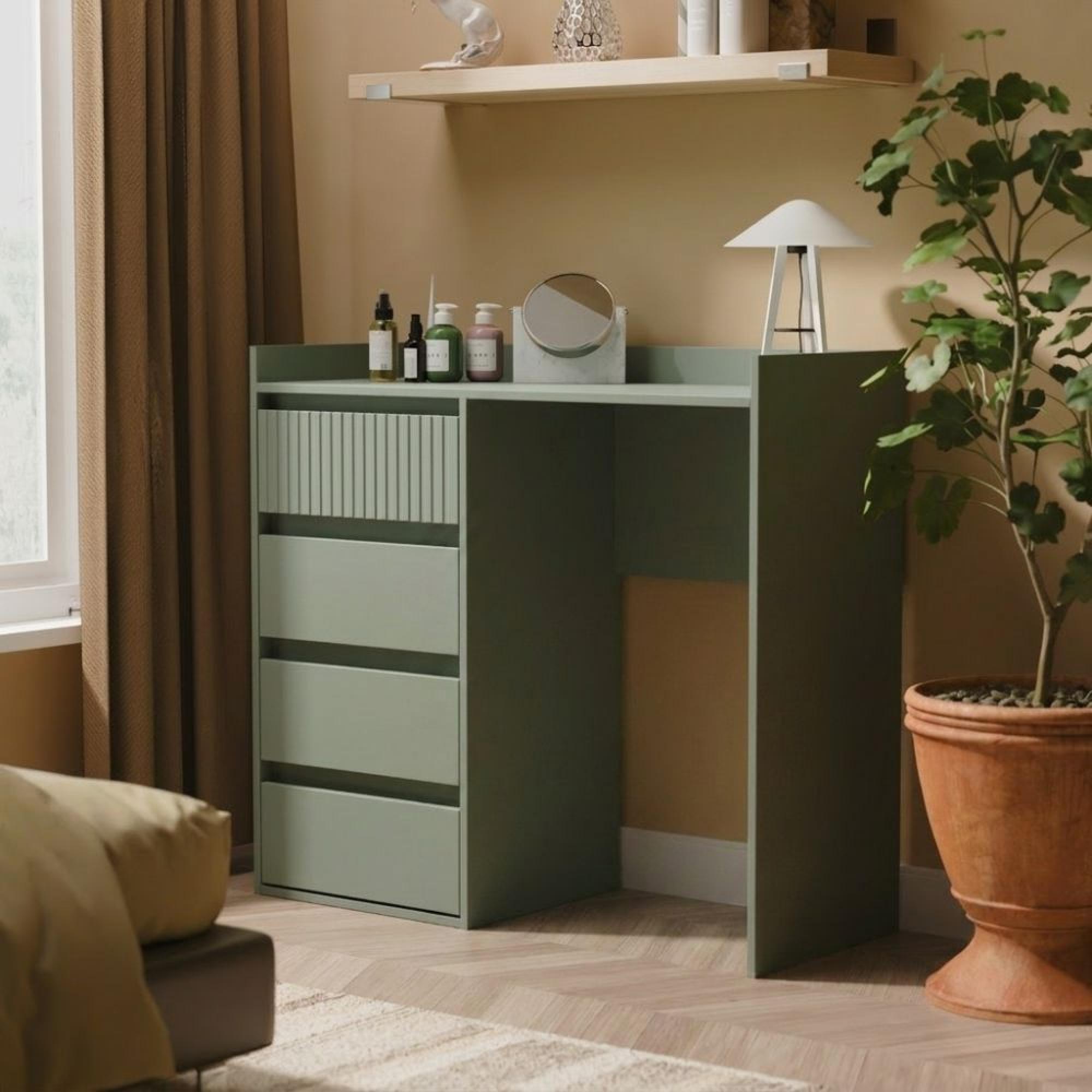 Osaka Desk - 4 Drawer - Reed Green Fluted