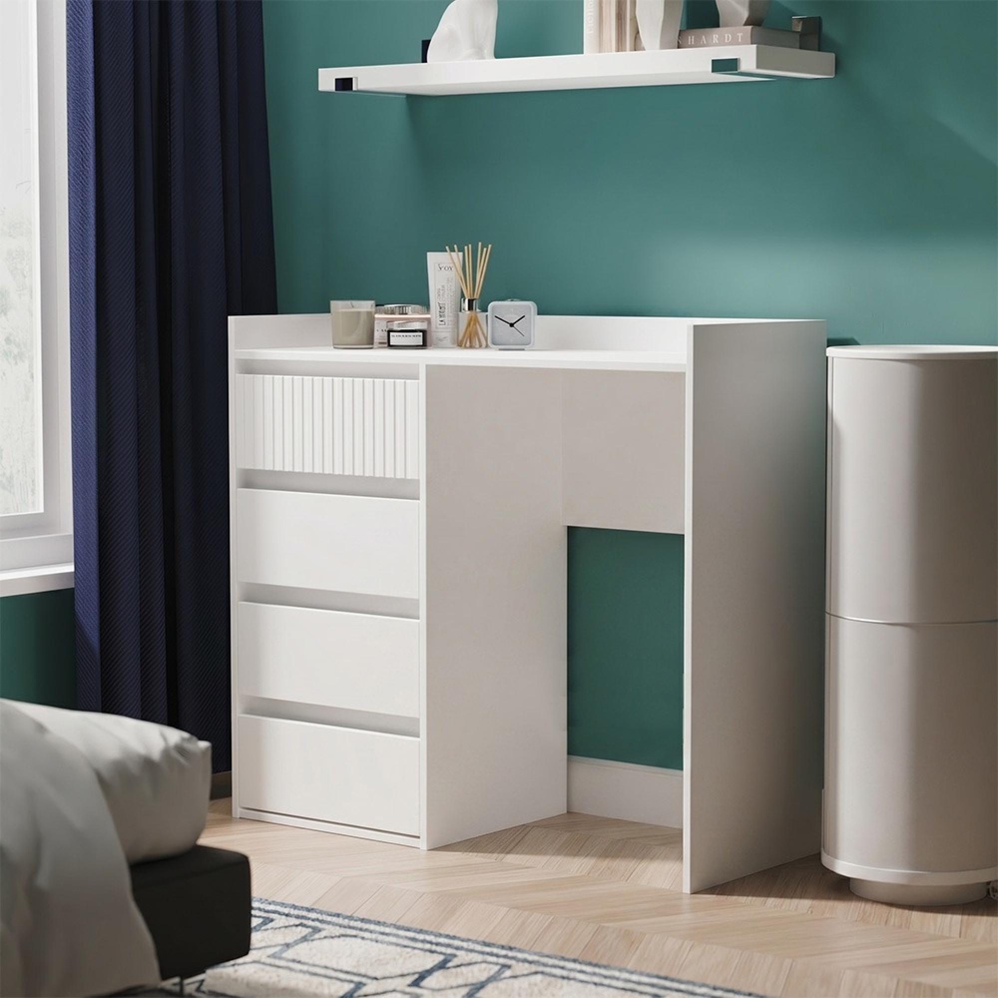 Osaka Desk - 4 Drawer - White Matt Fluted