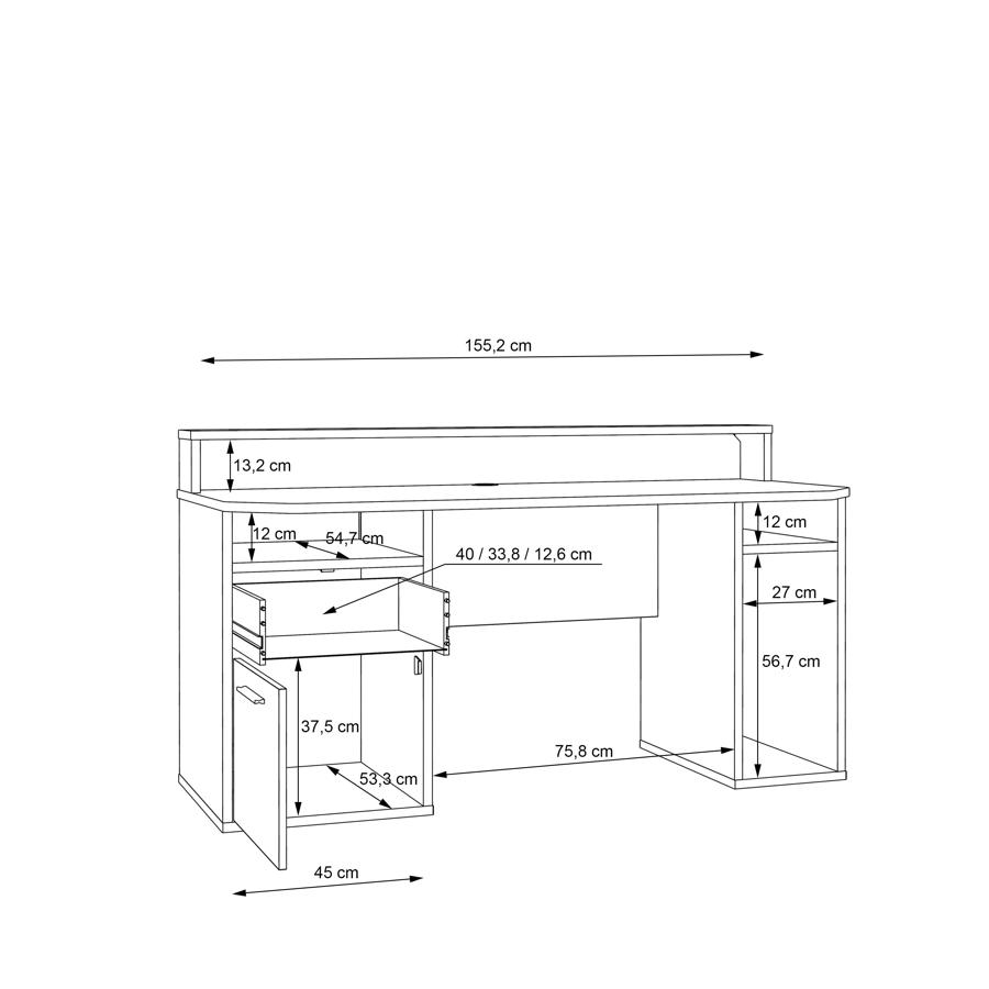 Tezaur Gaming Desk - 1 Door - 1 Drawer - LED Light - White