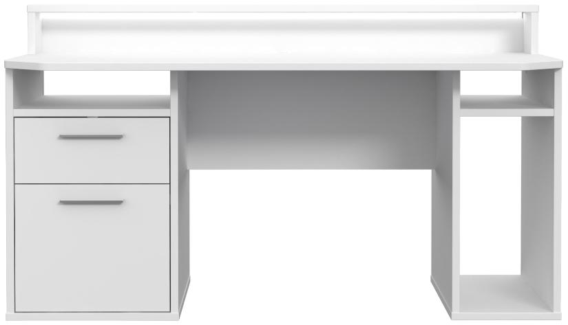 Tezaur White 2 Drawer LED Light Gaming Desk