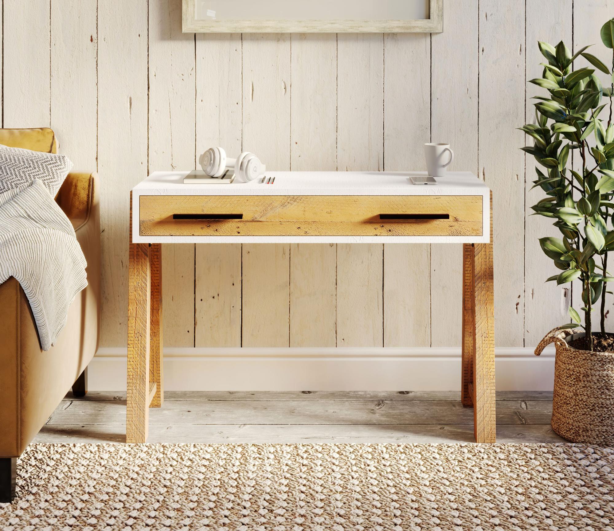 Trinity Reclaimed Wood & White Office Desk - 2 Drawer