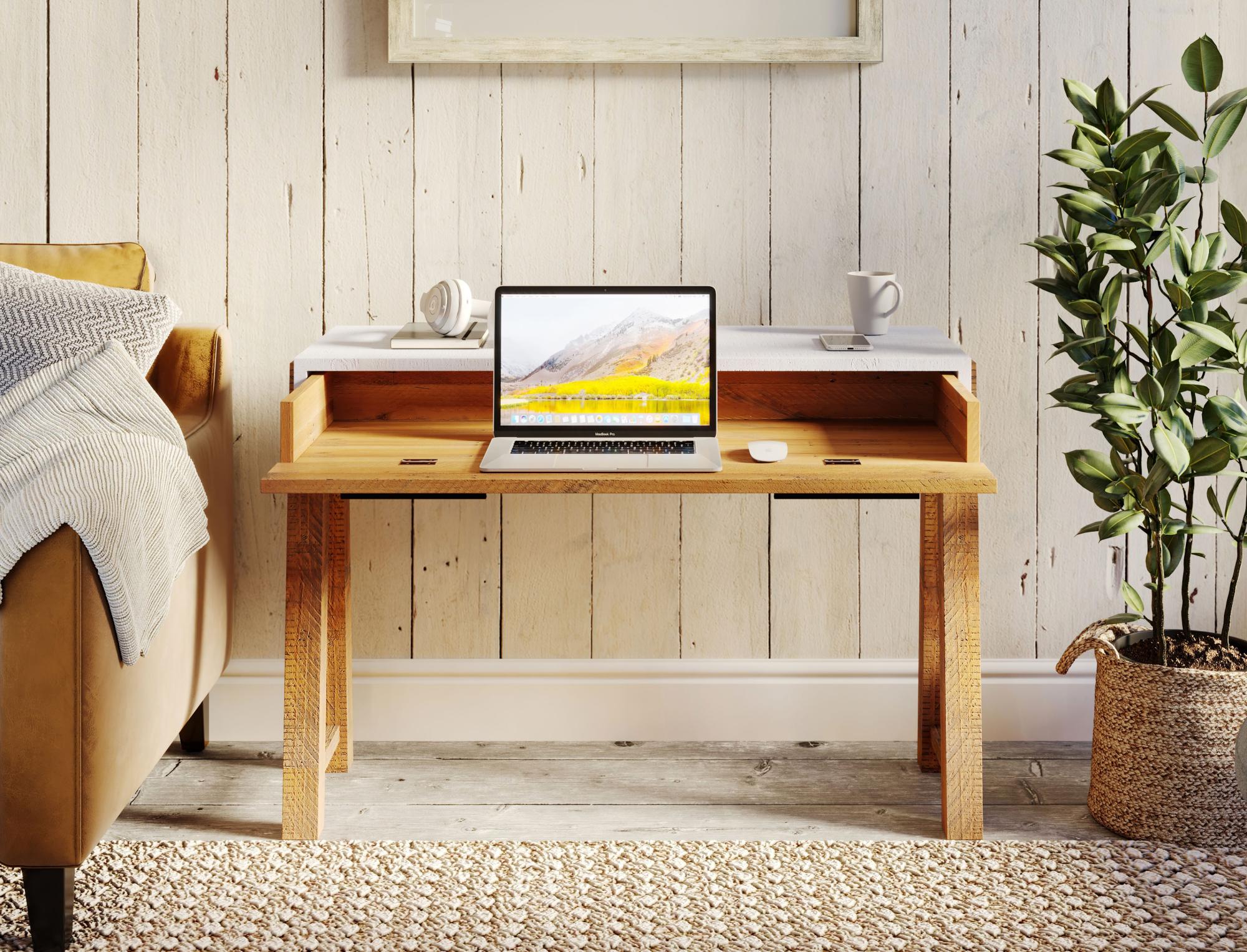 Trinity Reclaimed Wood & White Office Desk - 2 Drawer