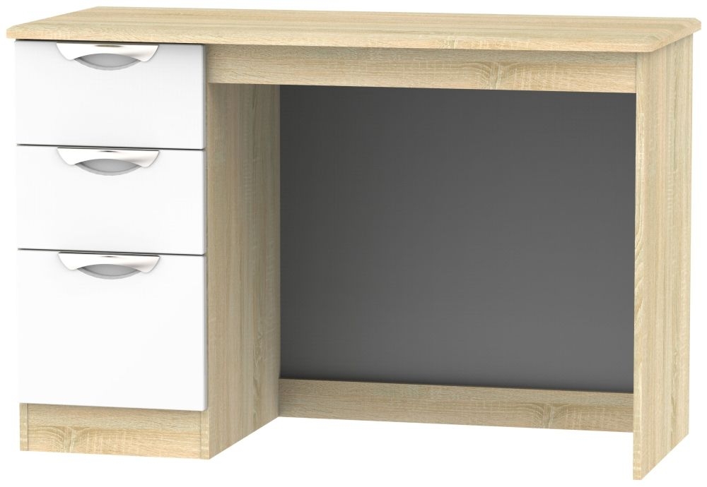 Camden 3 Drawer Desk - High Gloss White and Bardolino