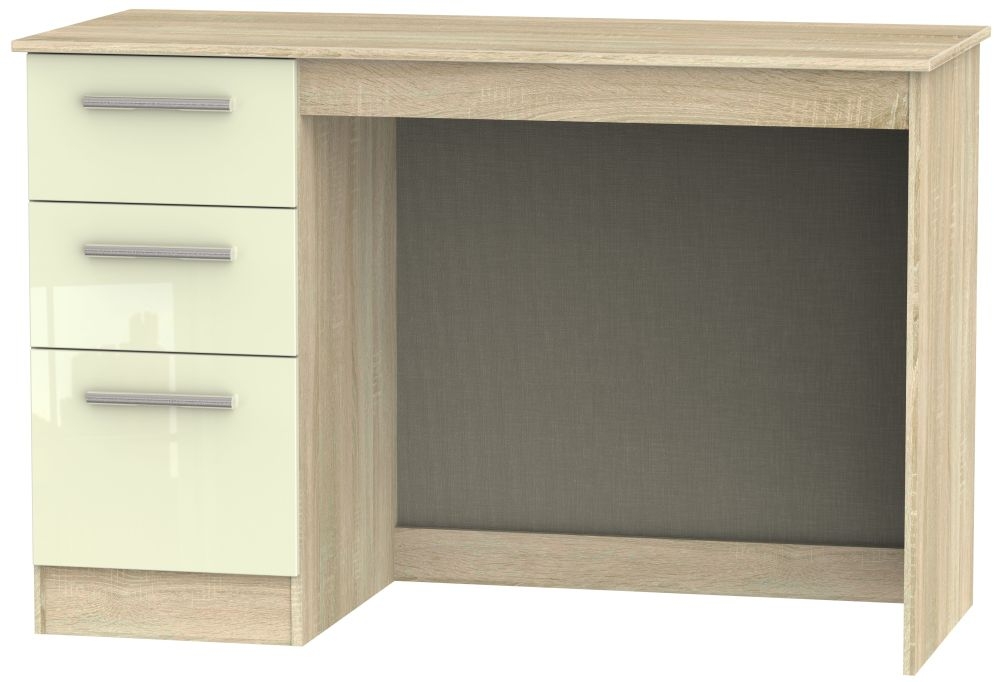 Contrast 3 Drawer Desk - High Gloss Cream and Bardolino