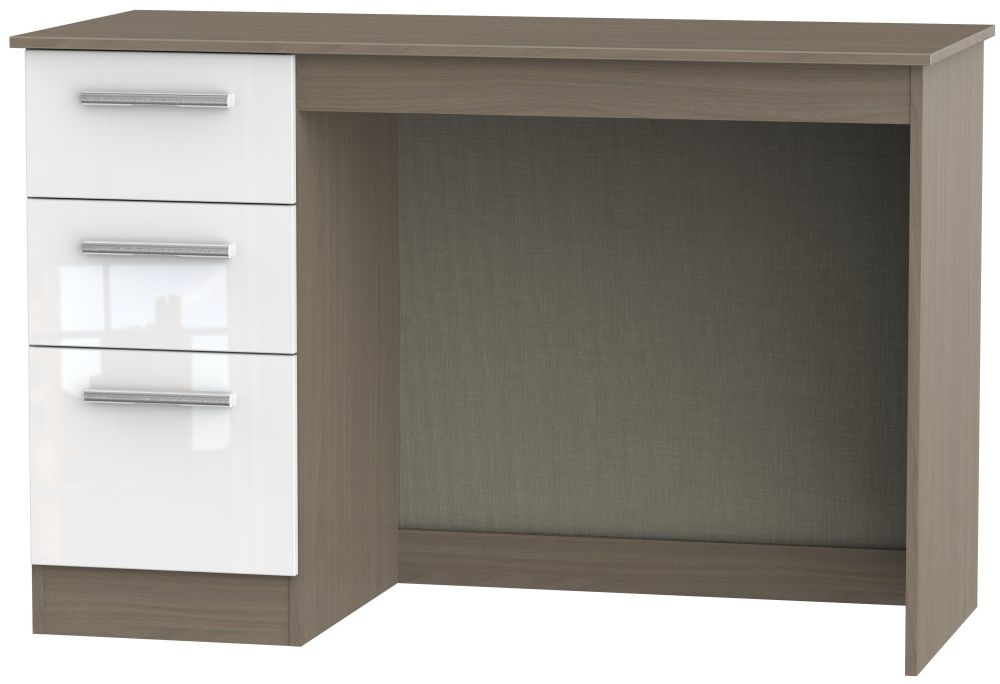 Contrast 3 Drawer Desk - High Gloss White and Toronto Walnut