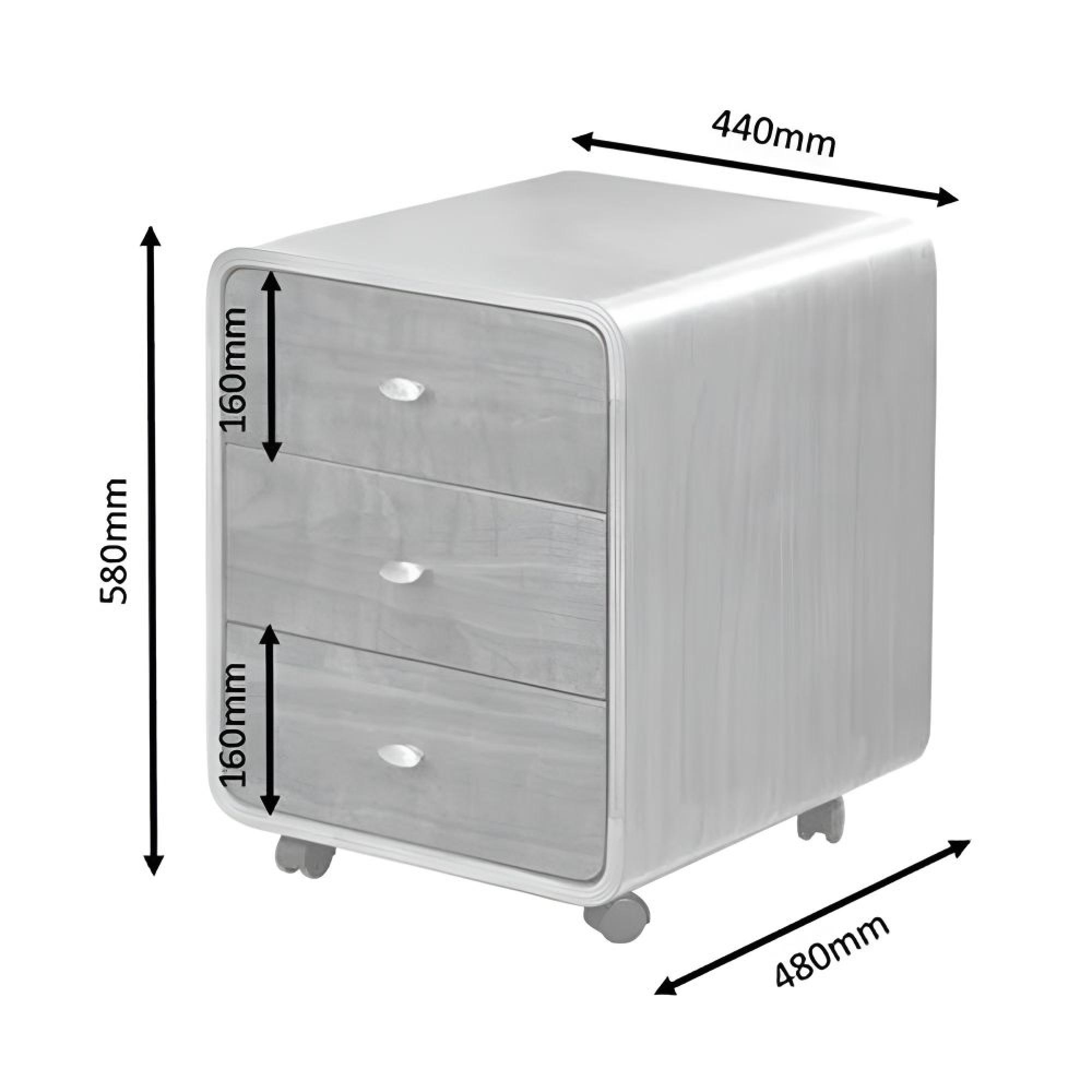 Curve Pedestal - Grey - 3 Drawer - PC201 3DR