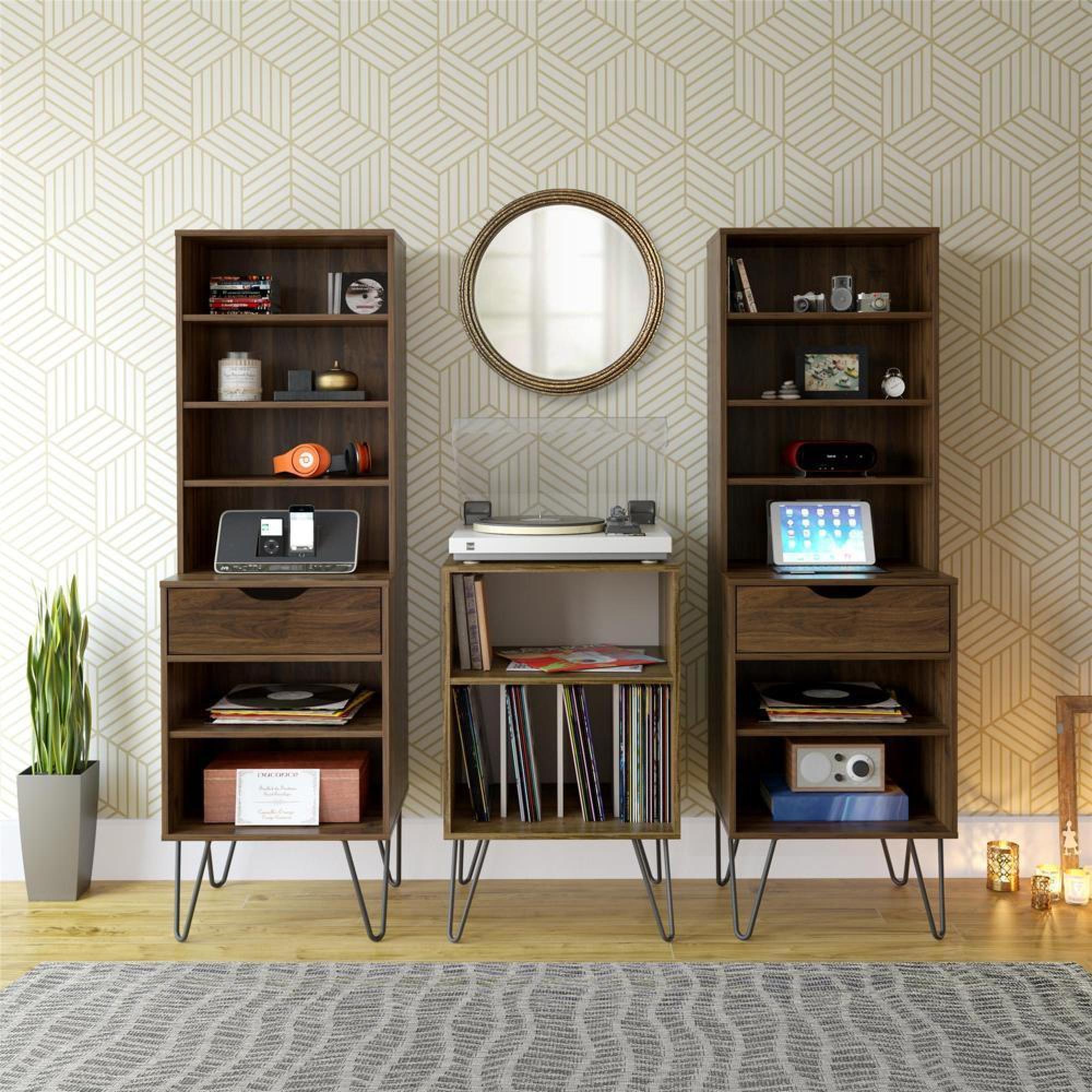 Novogratz Concord Turntable Stand - Brown Oak & White - 1324322COMUK