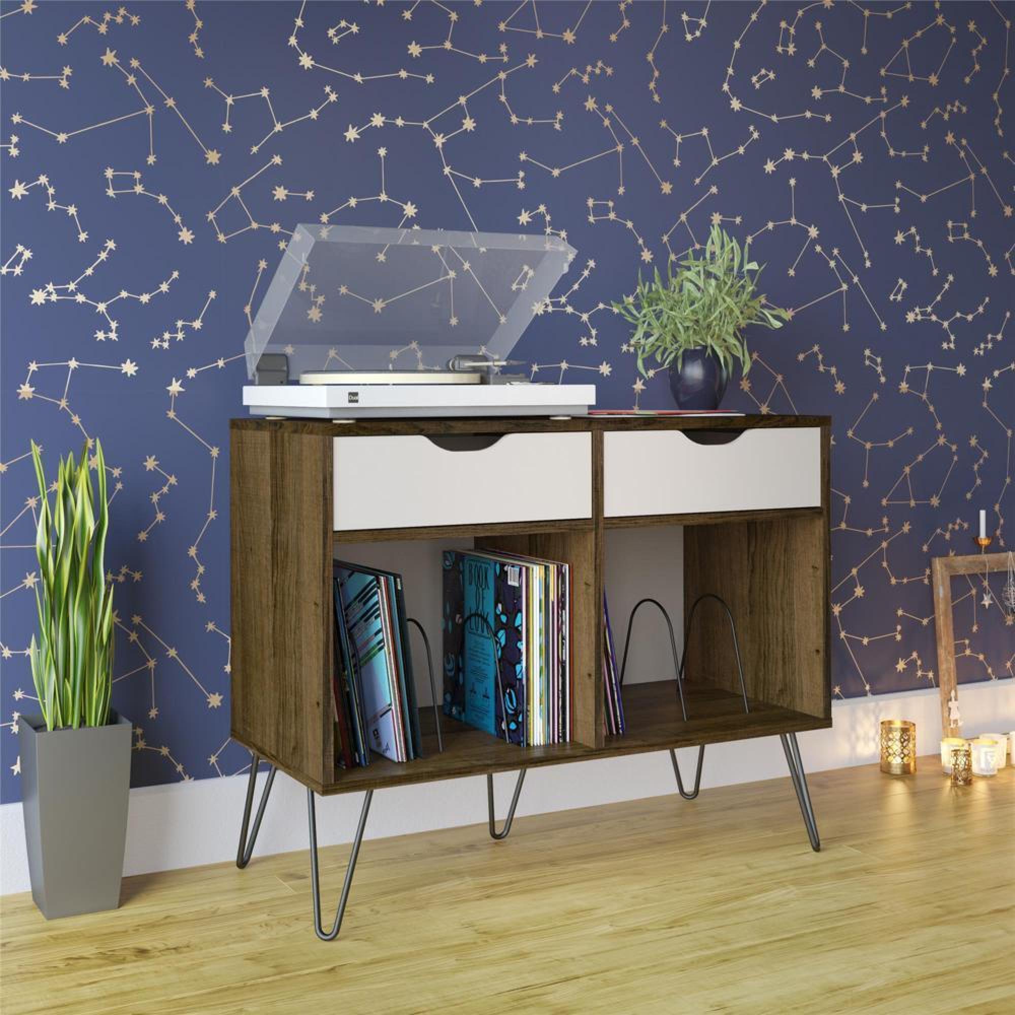 Novogratz Concord Turntable Stand with Drawers - Brown Oak - 1323322COMUK