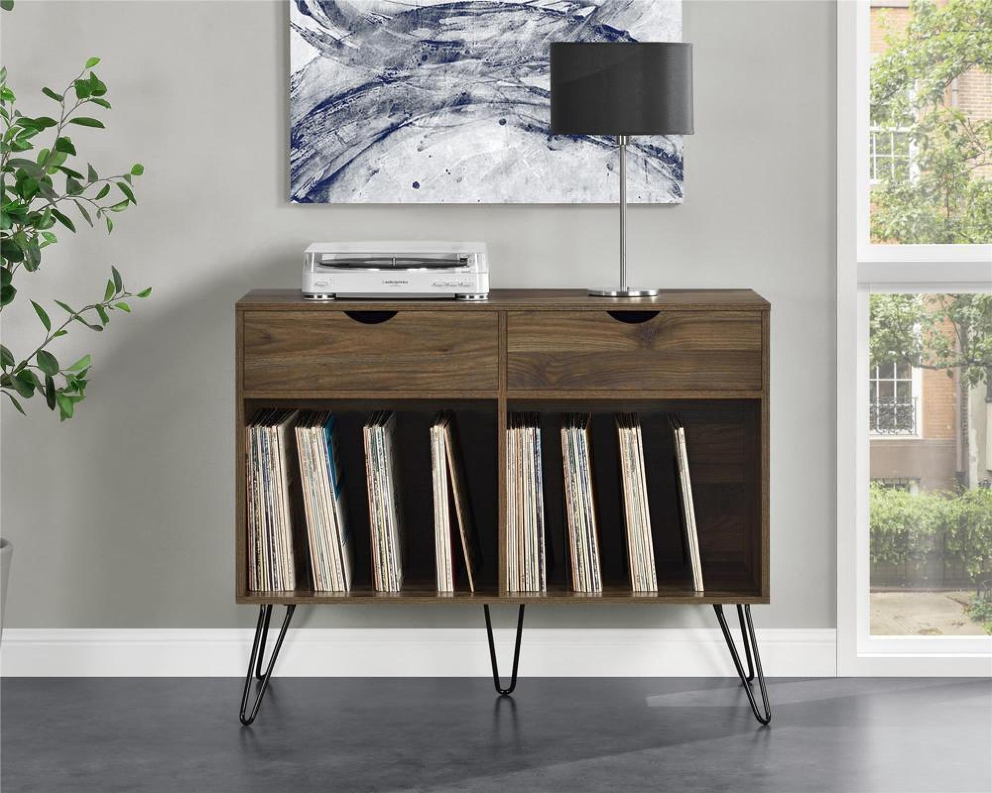 Novogratz Concord Turntable Stand with Drawers - Walnut - 1323222COMUK