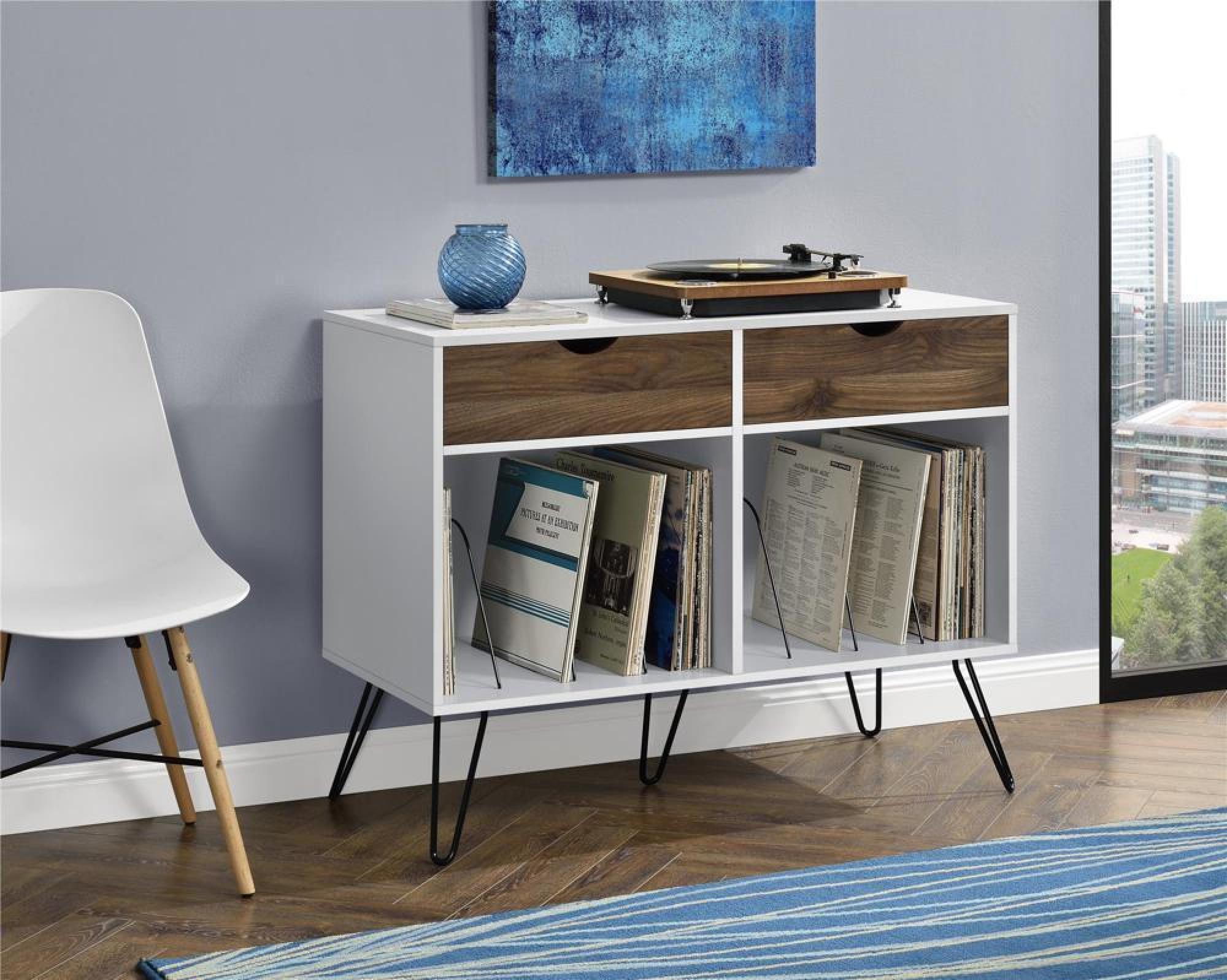 Novogratz Concord Turntable Stand with Drawers - White & Oak - 1323015COMUK