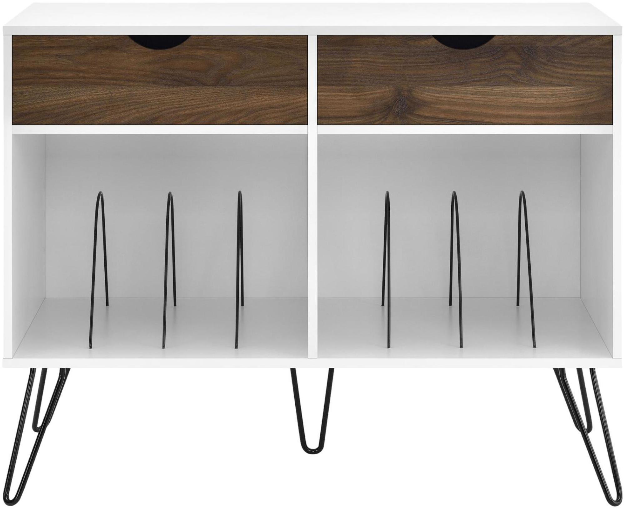 Novogratz Concord Turntable Stand with Drawers - White & Oak - 1323015COMUK