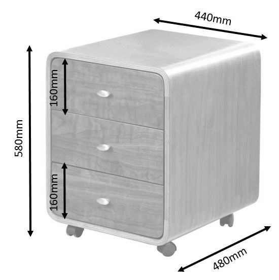 Curve Pedestal - Grey - 3 Drawer - PC201 3DR
