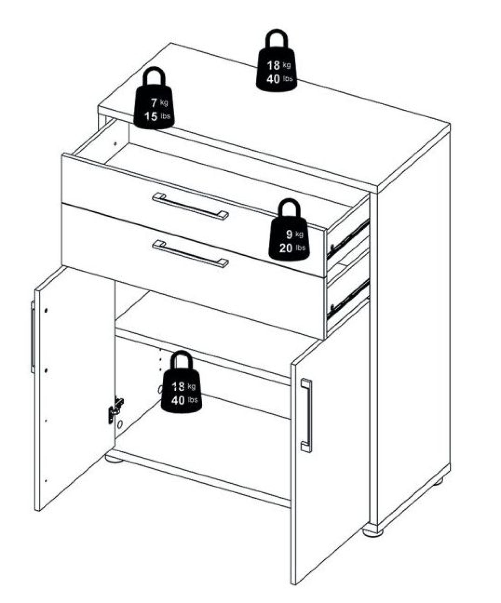 Prima White 2 Door 2 Drawer Filing Cabinet