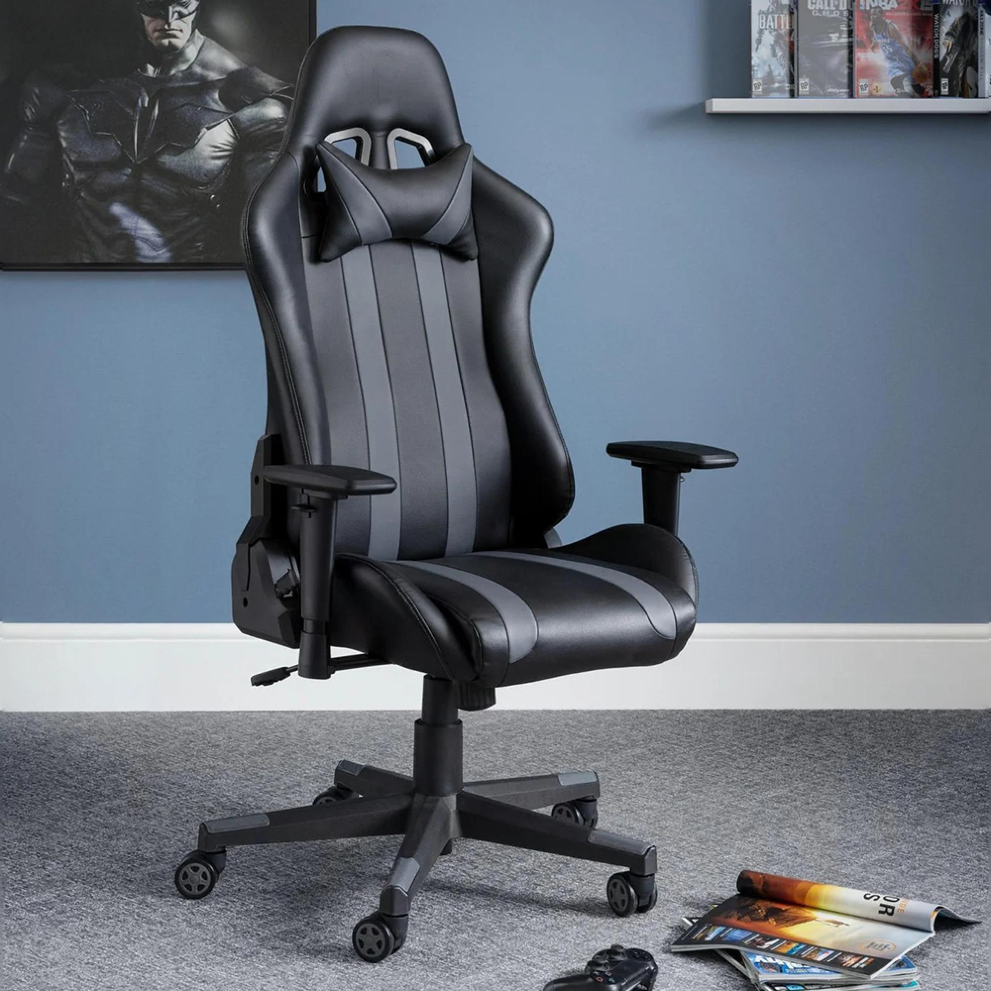 Meteor Gaming Swivel Chair - Black and Grey - Faux Leather and Metal