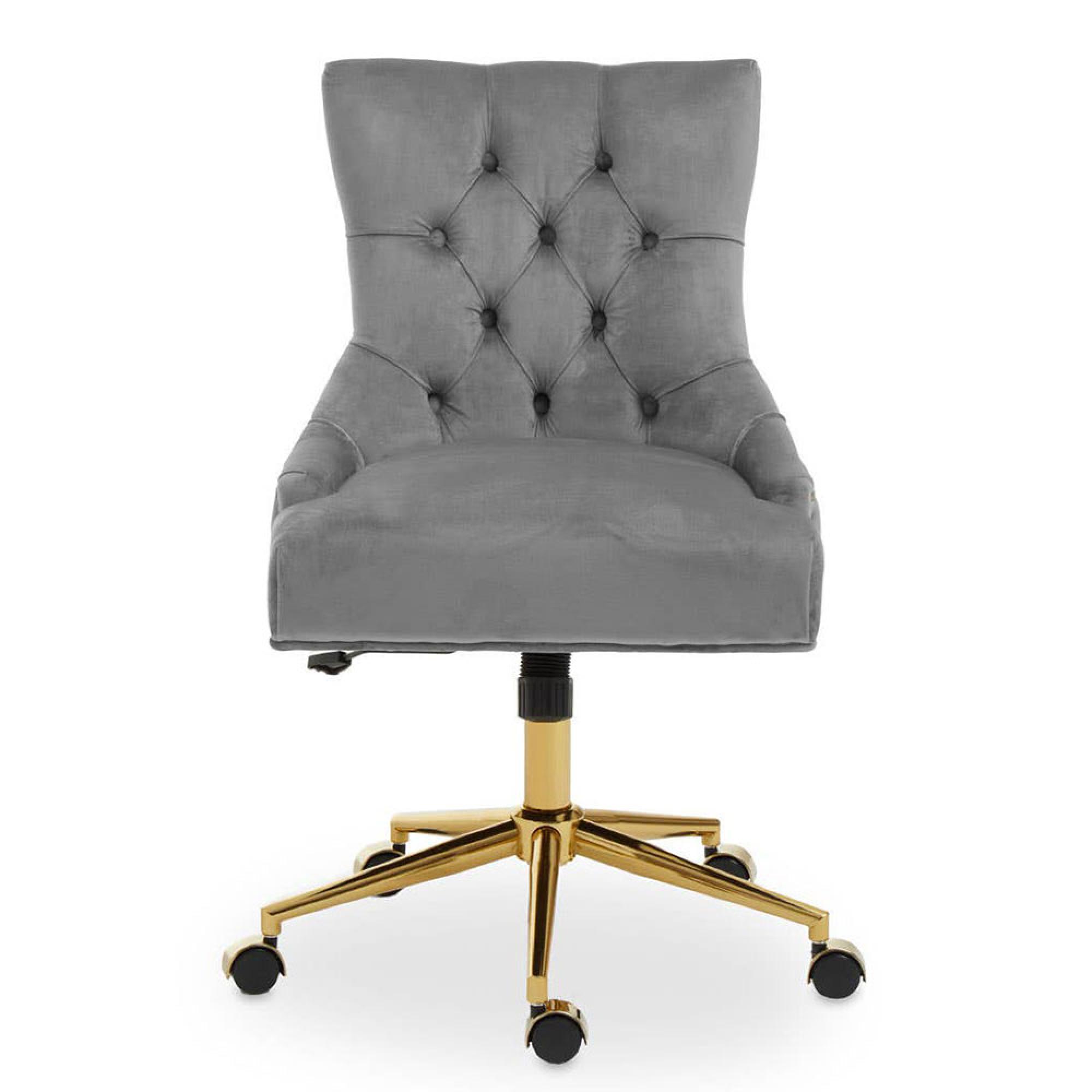 Anita Office Chair - Grey Velvet with Gold Base