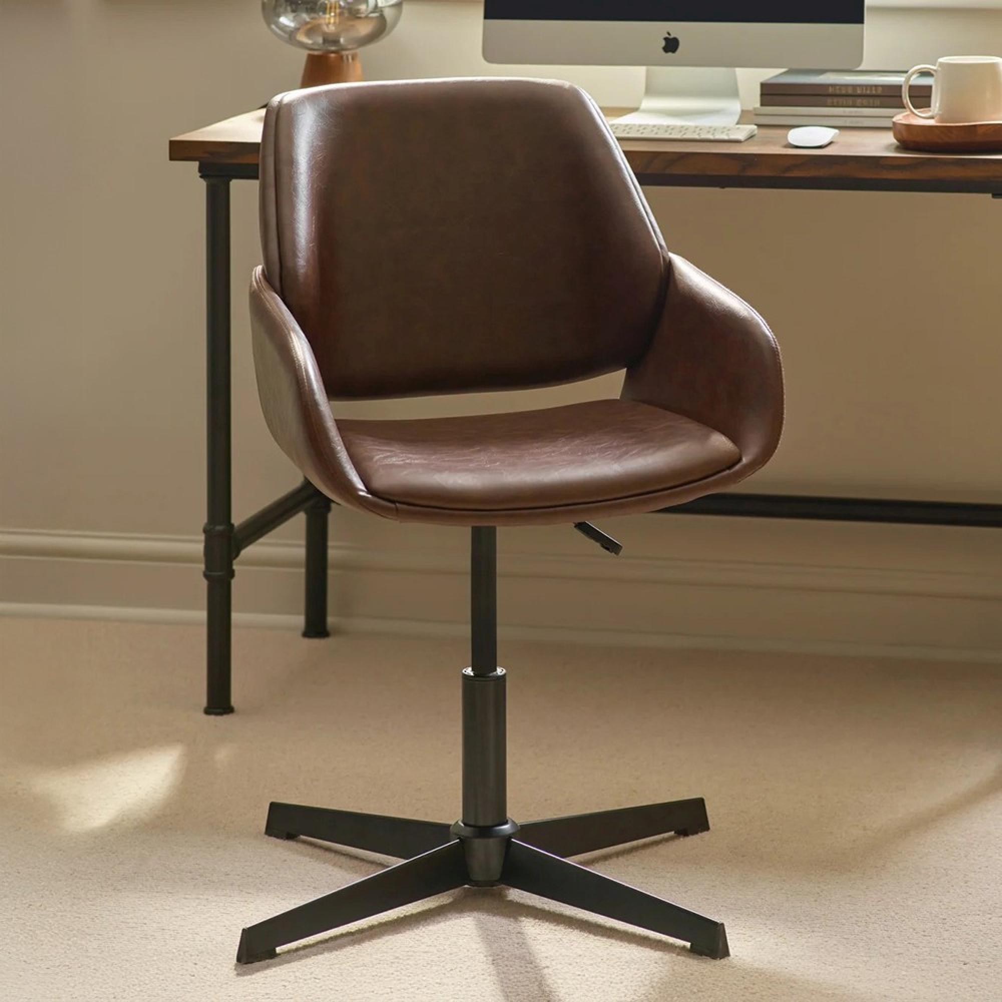 Parker Swivel Office Chair - Adjustable Height - Brown and Black - Faux Leather and Metal