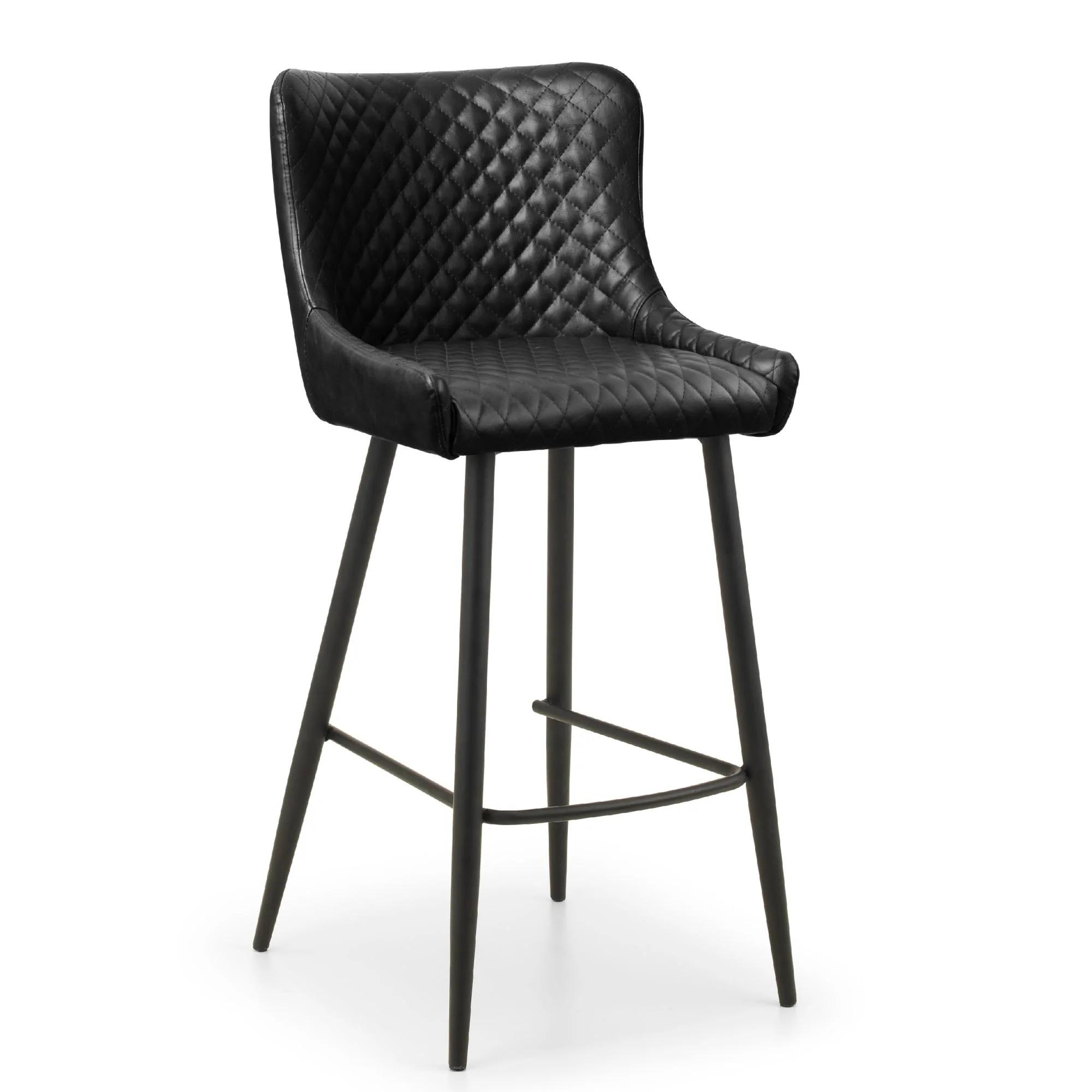 Leather Barstool with Back - Set of 2 - Black