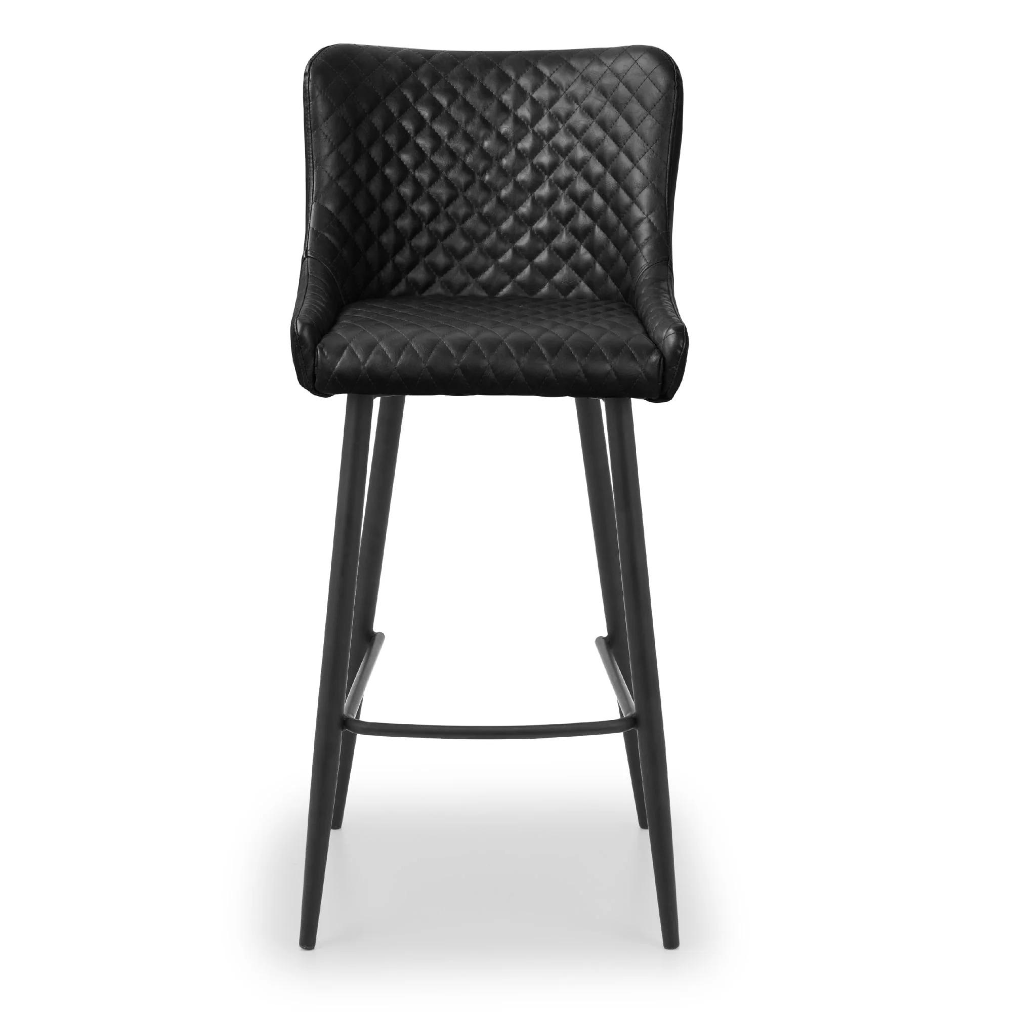 Leather Barstool with Back - Set of 2 - Black