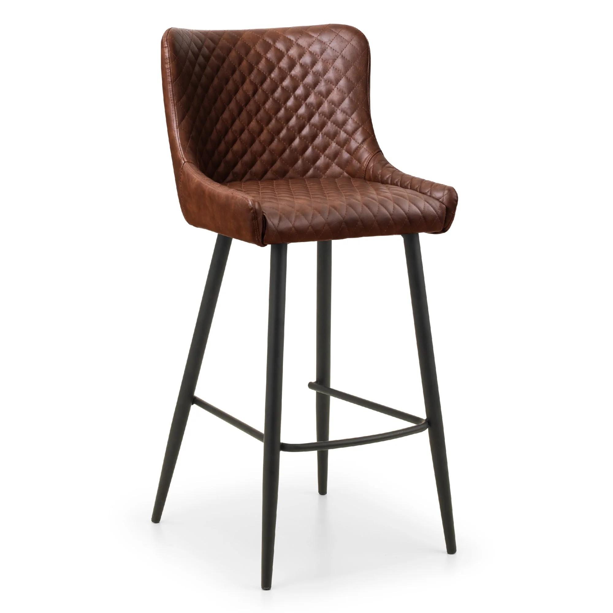 Leather Barstool with Back - Set of 2 - Brown
