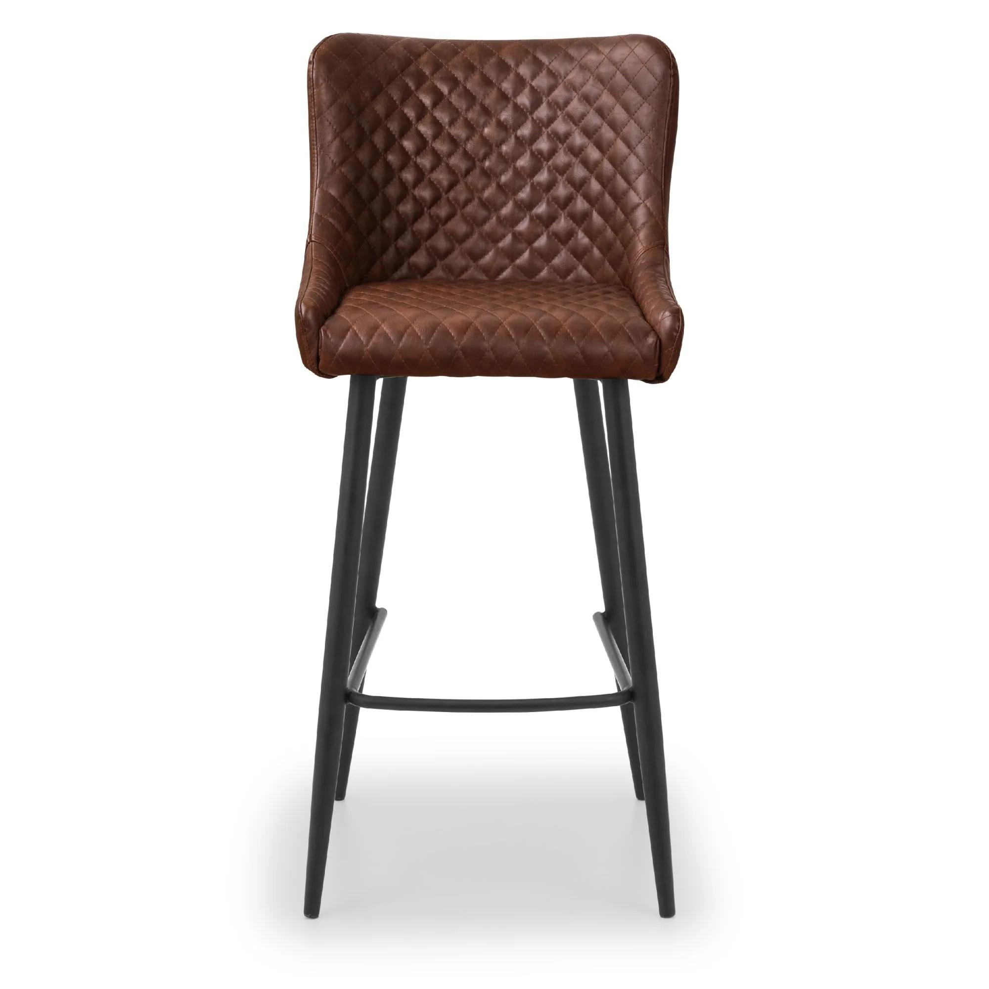 Leather Barstool with Back - Set of 2 - Brown
